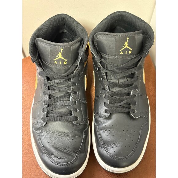 Air Jordan 1 Mid Top Black Metallic Gold Leather Sneaker Men´s 8.5 DQ8426-071 - Picture 6 of 10
